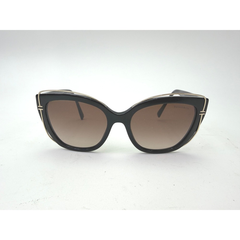Tiffany & Co TF 4148 Black Gold Cat Eye Sunglasses Brown Gradient Lenses 54mm